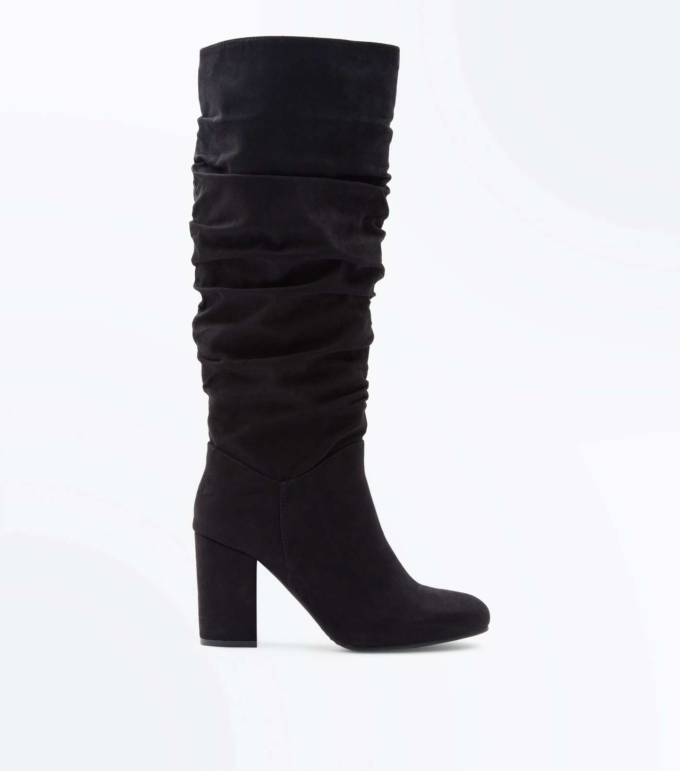 Black Suedette Heeled Slouch Knee High Boots