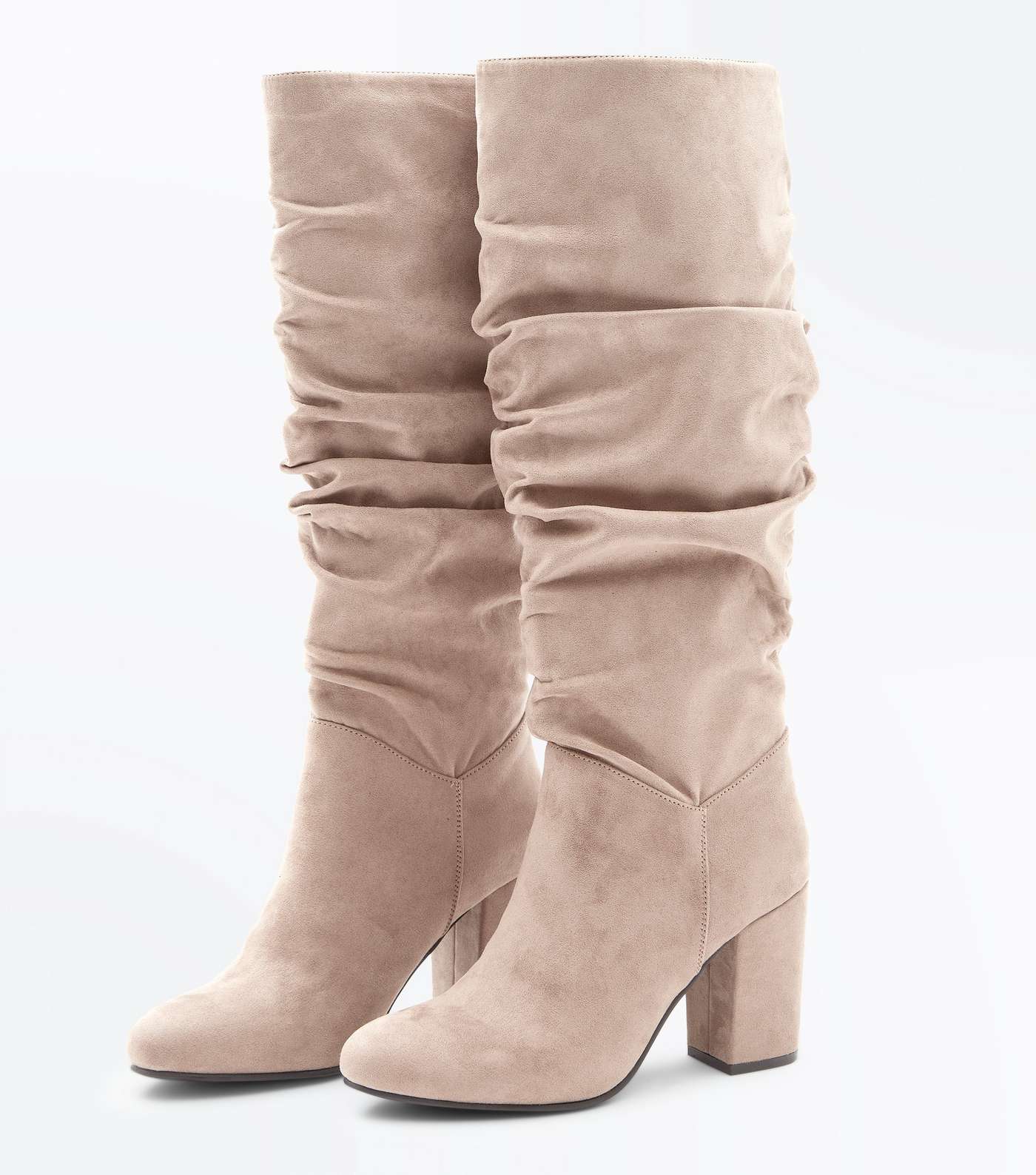 Brown Suedette Heeled Slouch Knee High Boots Image 4