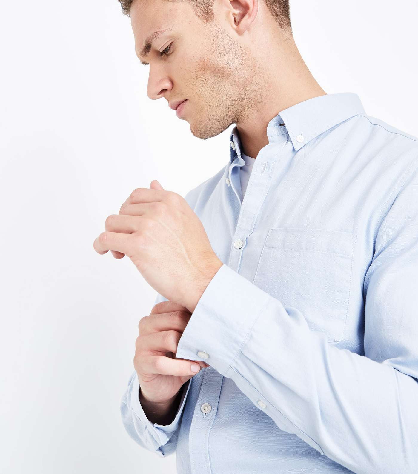 Pale Blue Long Sleeve Oxford Shirt Image 5