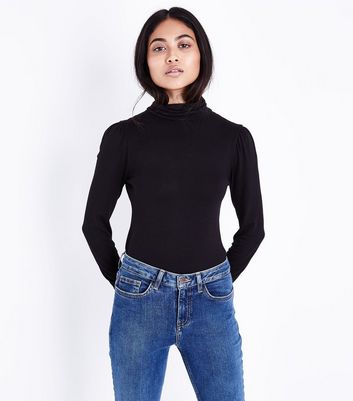 black roll neck long sleeve top