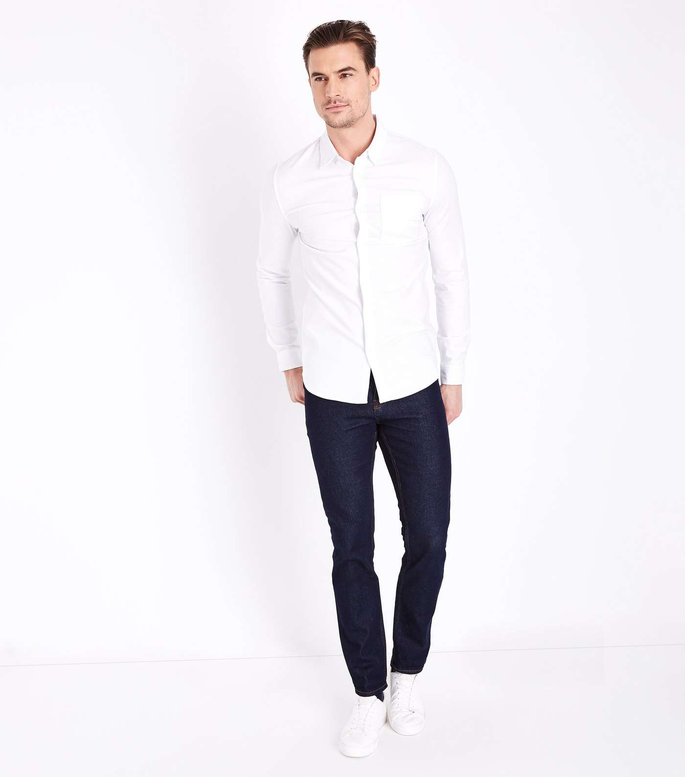 White Muscle Fit Stretch Oxford Shirt Image 2