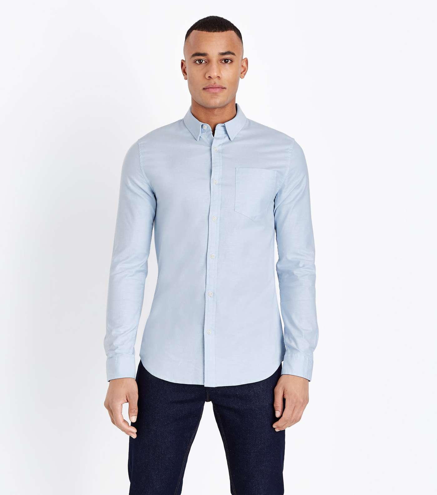 Pale Blue Muscle Fit Stretch Oxford Shirt
