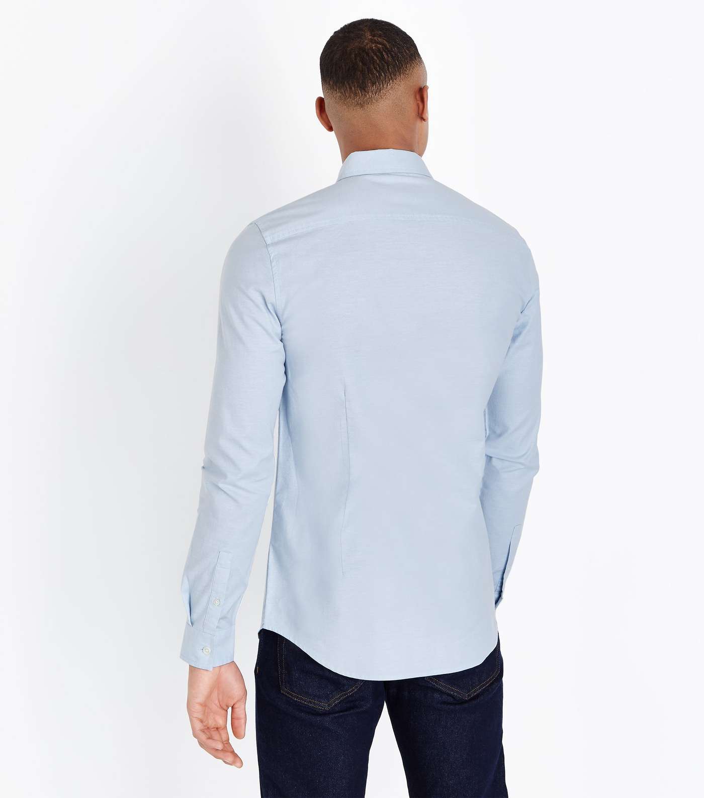 Pale Blue Muscle Fit Stretch Oxford Shirt Image 3