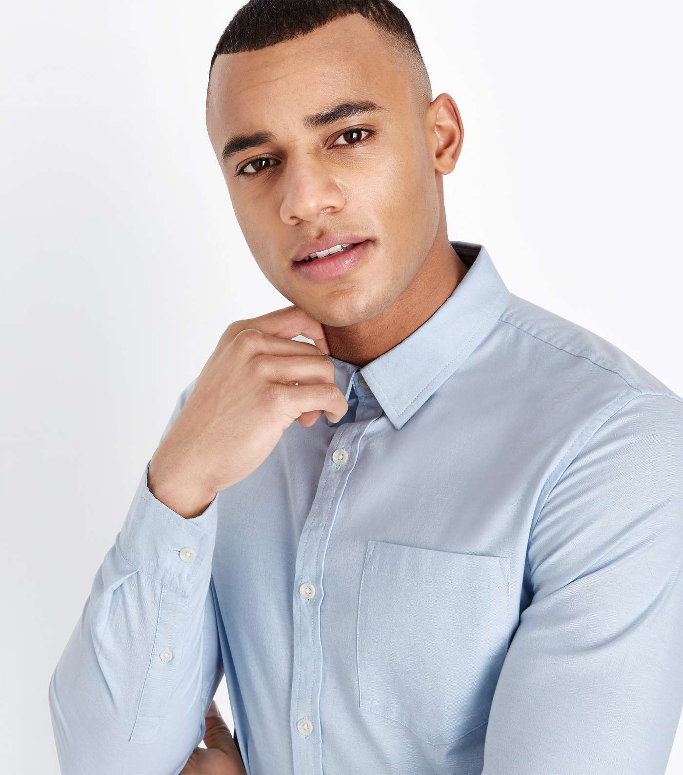 Pale Blue Muscle Fit Stretch Oxford Shirt Image 5