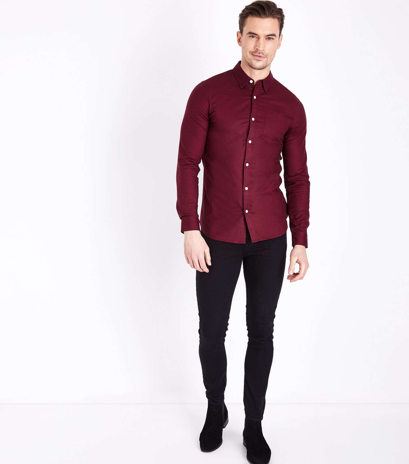 Burgundy Muscle Fit Stretch Oxford Shirt Image 2