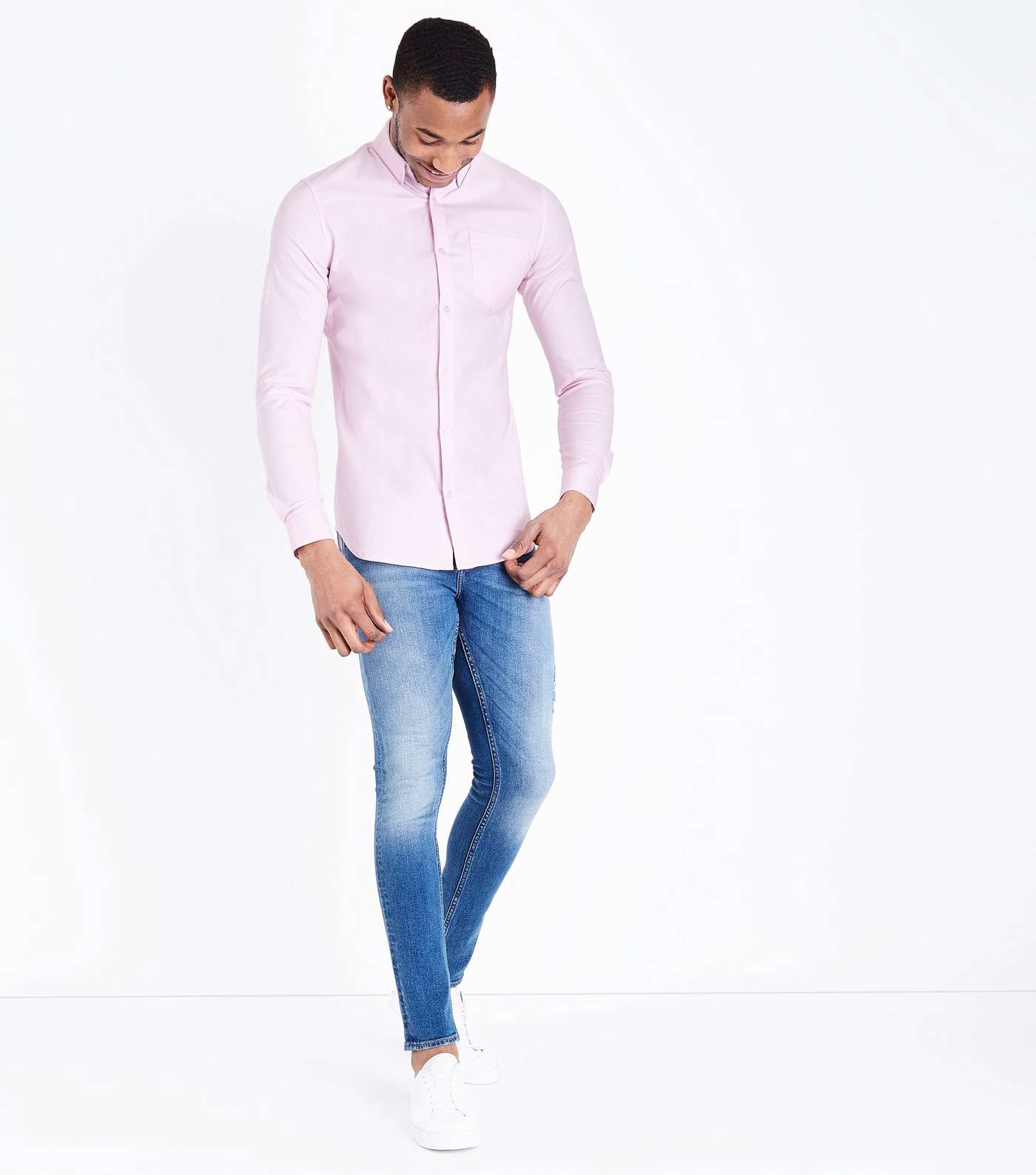 Pink Muscle Fit Stretch Oxford Shirt Image 2