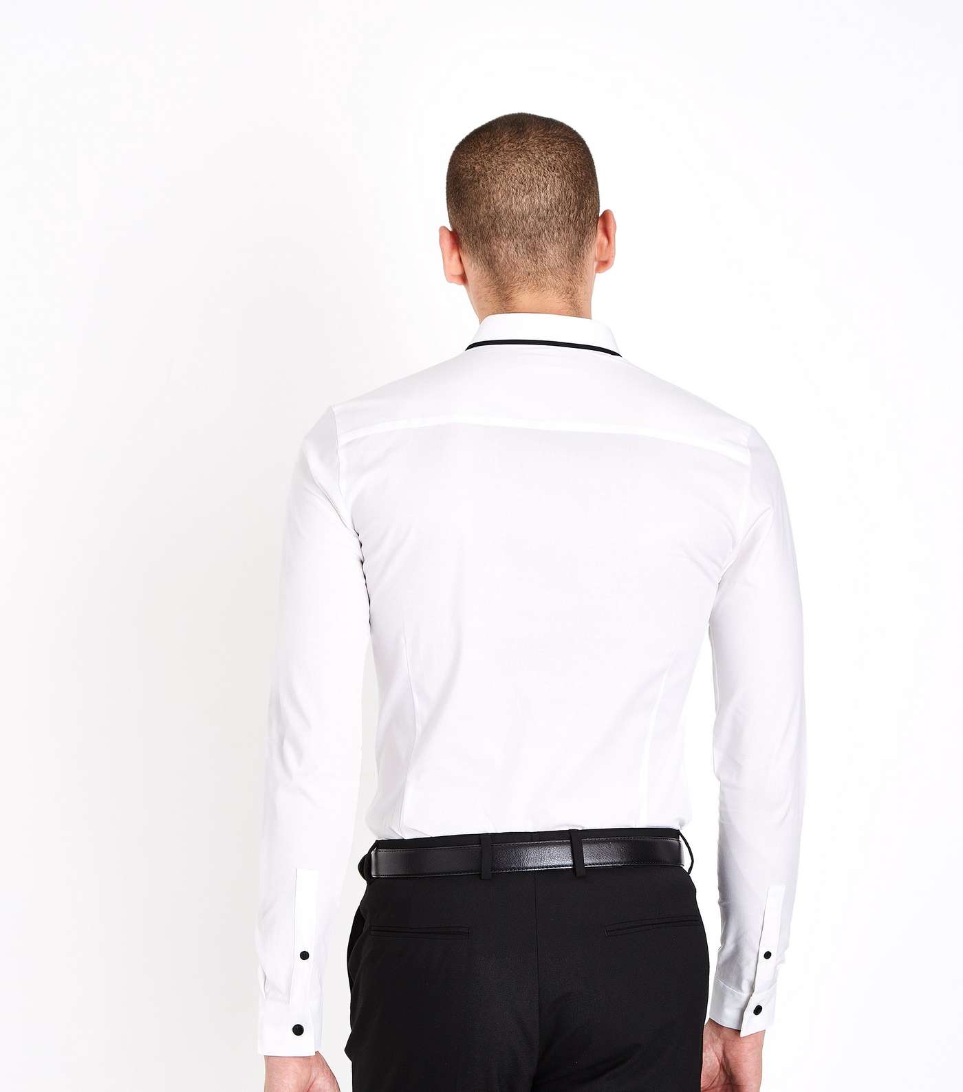 White Double Collar Trim Muscle Fit Shirt Image 3