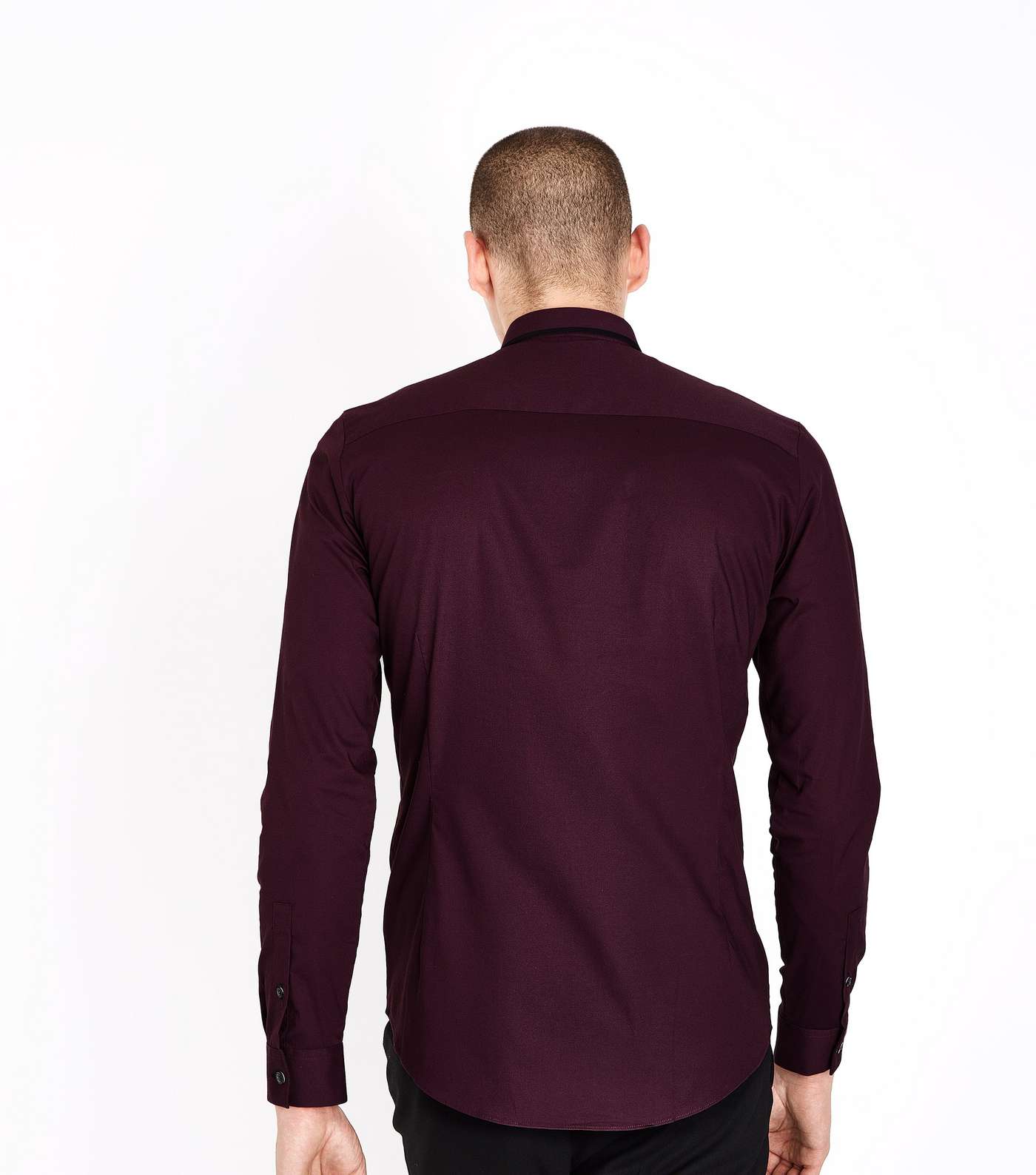 Burgundy Double Collar Trim Muscle Fit Shirt Image 3