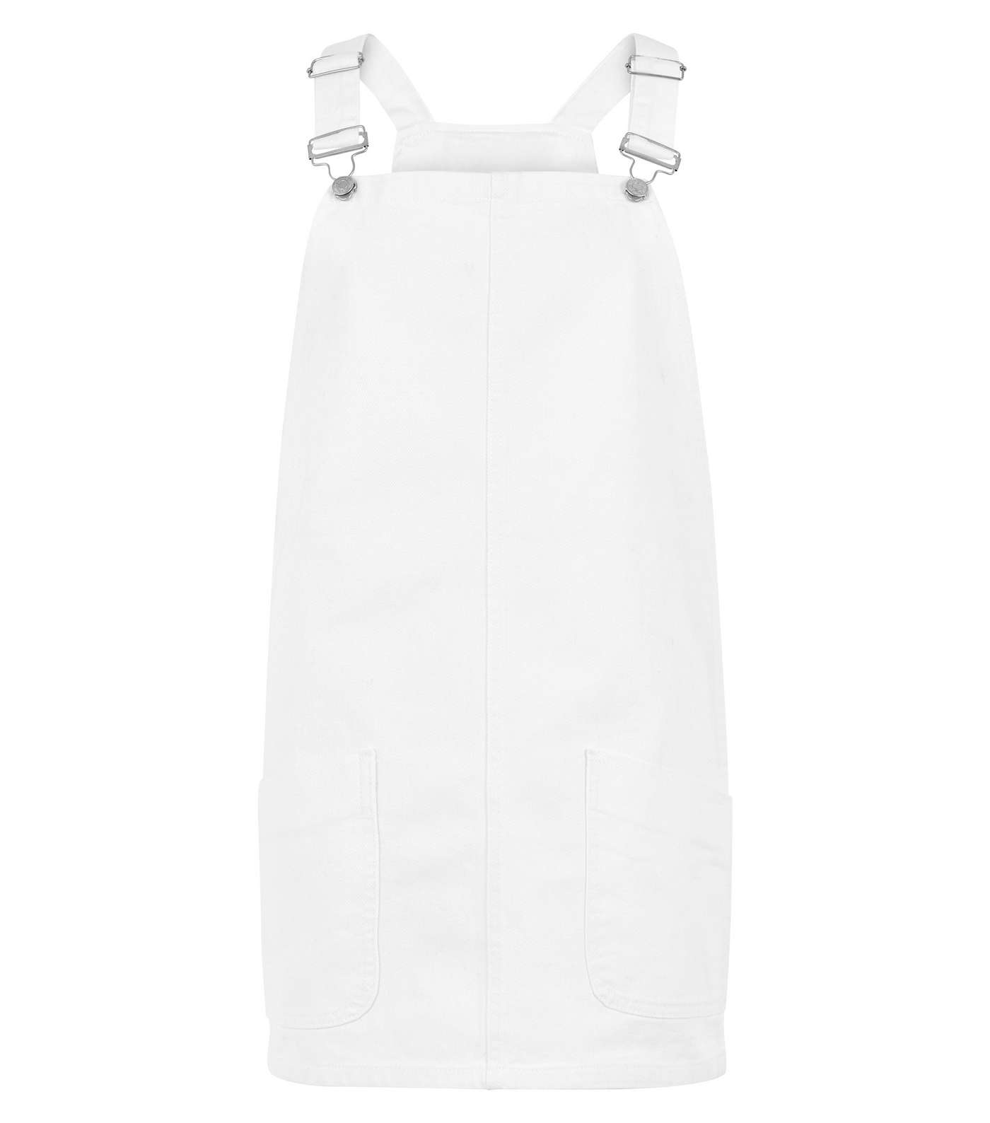 White Denim Pinafore Dress Image 4