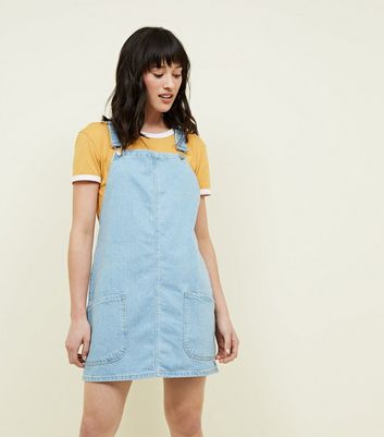 Blue Light Wash Denim Pinafore Dress New Look