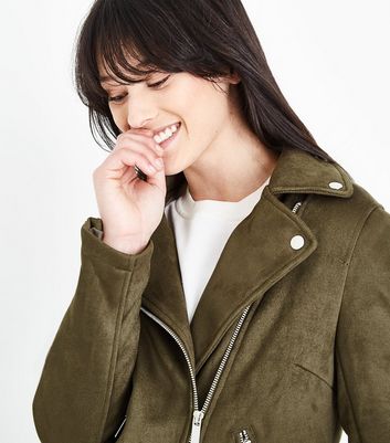 khaki suedette biker jacket