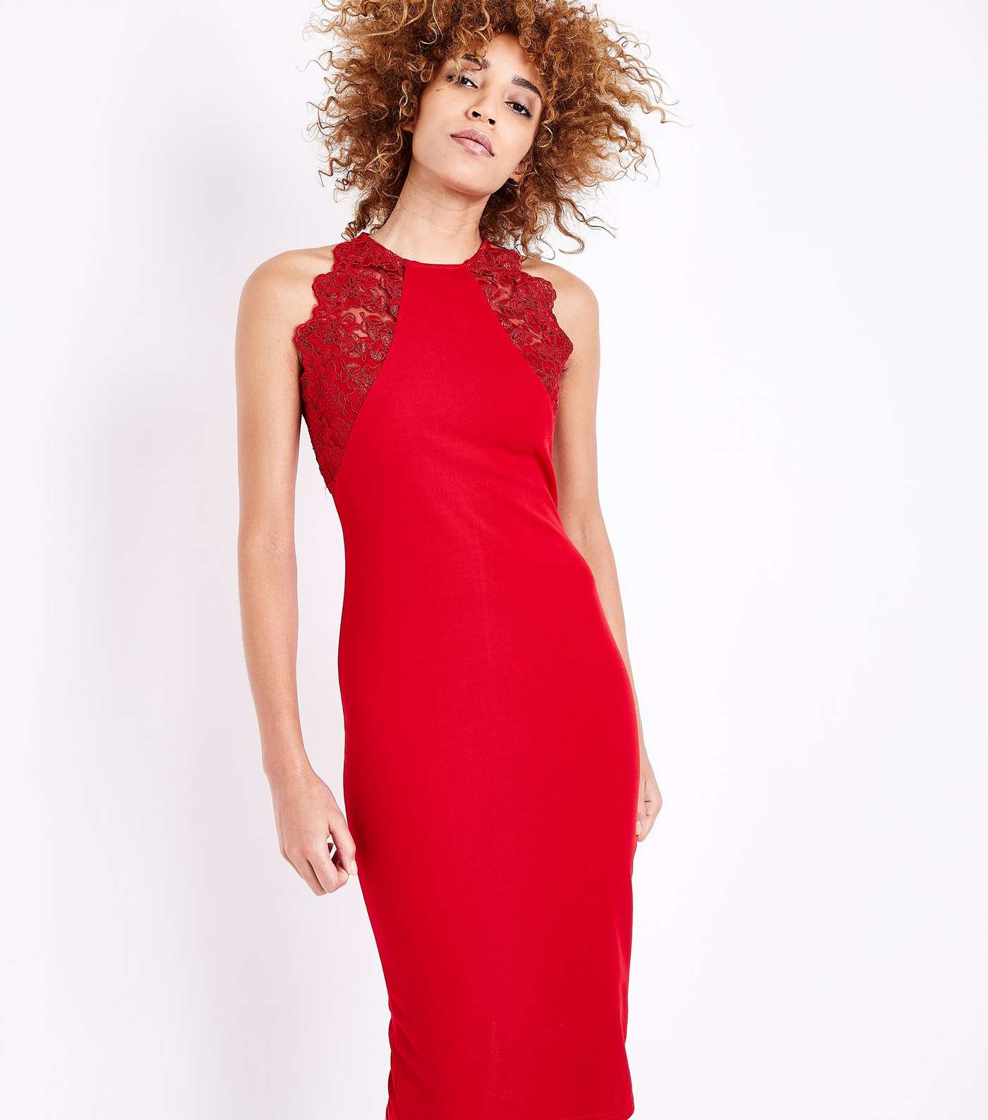 AX Paris Red Lace Trim Sleeveless Midi Dress