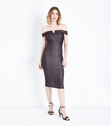 Black glitter hotsell bardot dress