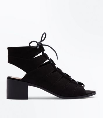 new look black low heel sandals