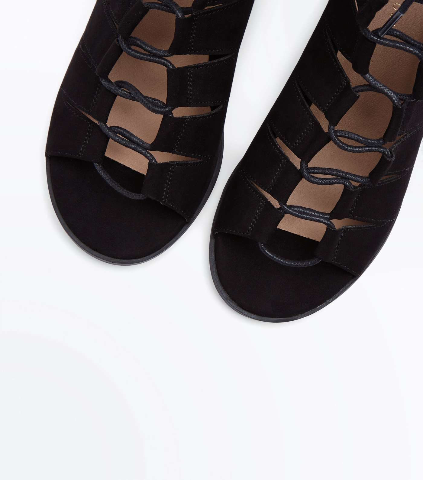 Black Suedette Low Block Heel Ghillie Sandals Image 3