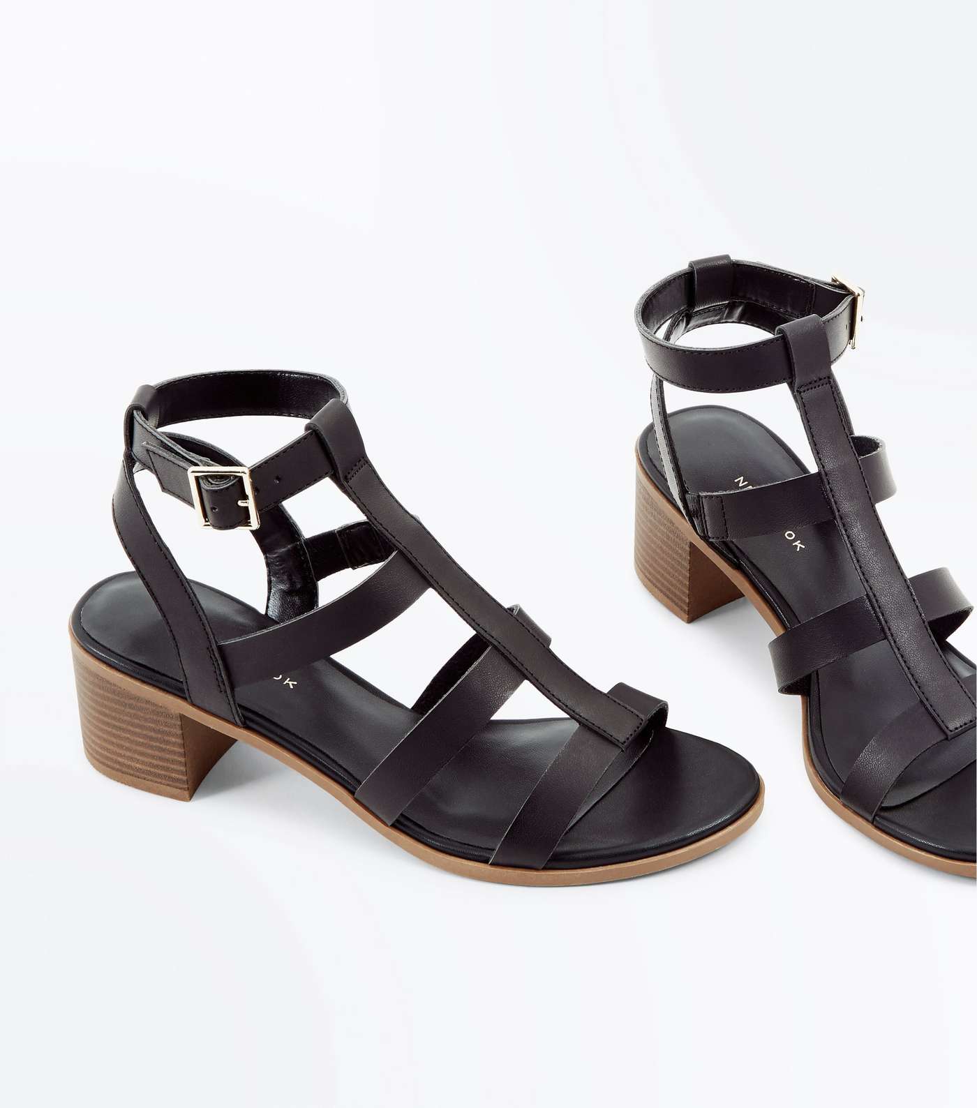 Black Low Block Heel Gladiator Sandals Image 3