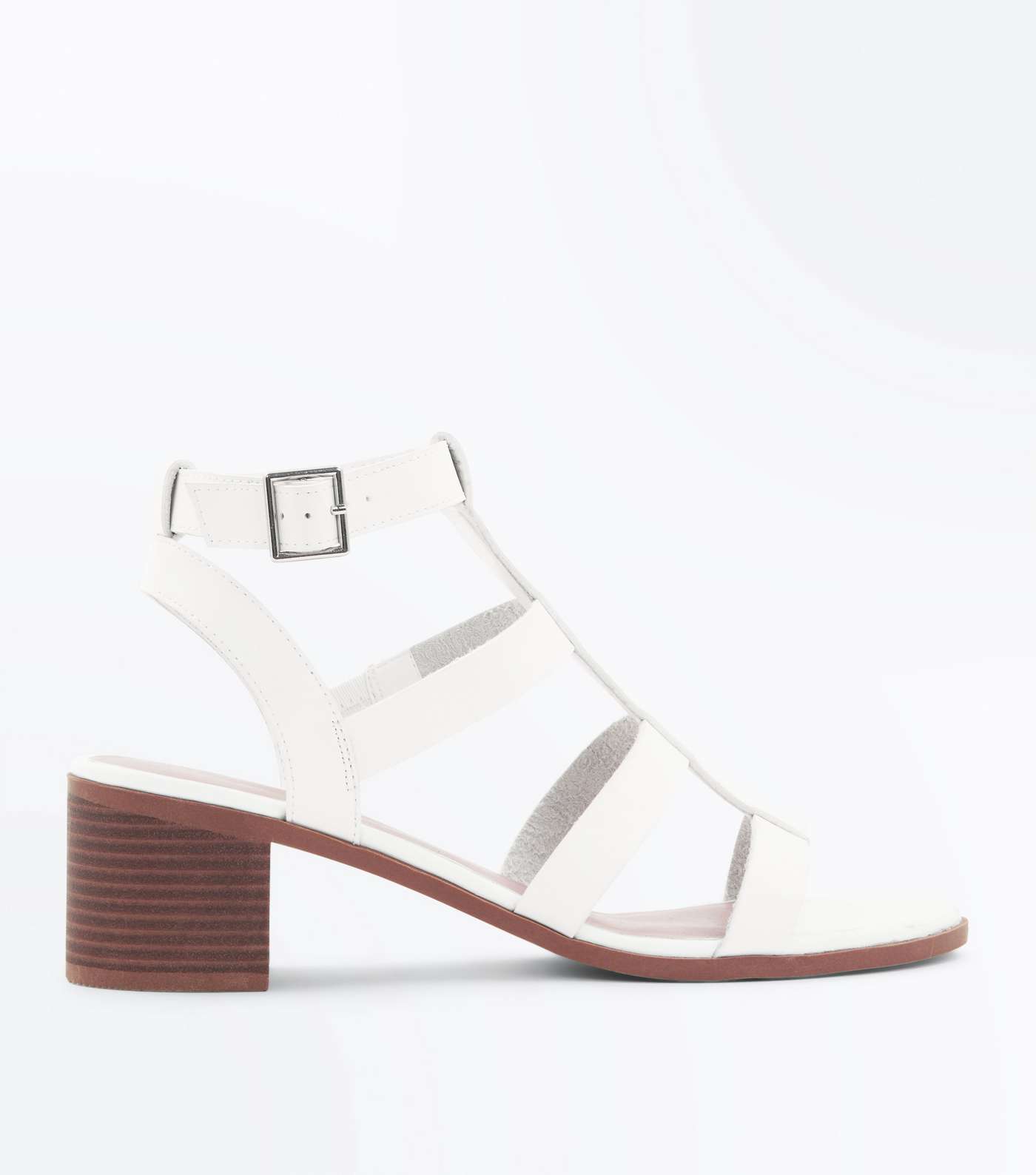 White Low Block Heel Gladiator Sandals