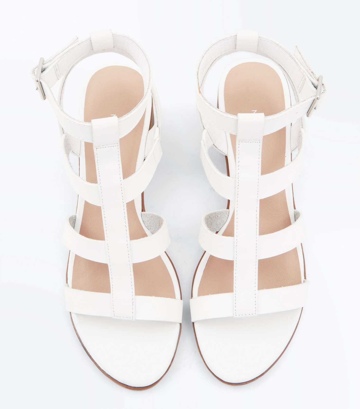 White Low Block Heel Gladiator Sandals Image 3