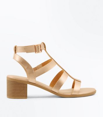 Rose Gold Leather-Look Ankle Tie Flatform Sandals | New Look