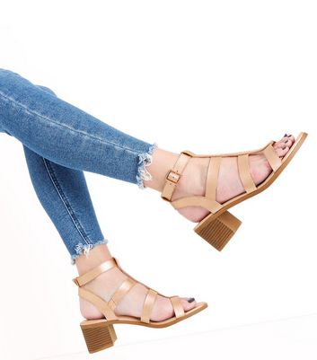 Rose Gold Low Block Heel Gladiator Sandals New Look