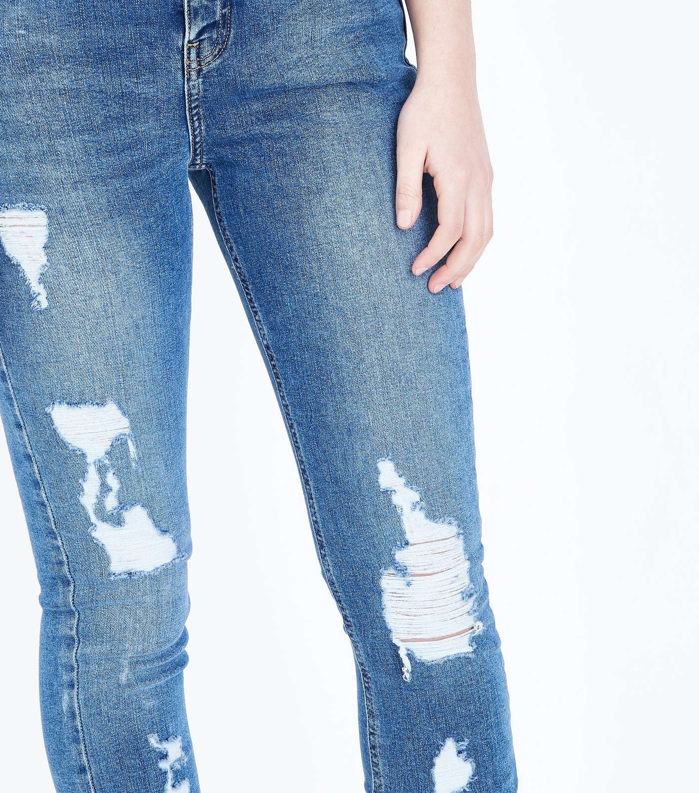 Teens Blue Ripped Frayed Hem Skinny Jeans  Image 5