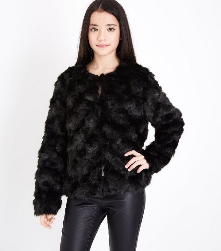 Teens Black Faux Fur Jacket New Look Teens Black Faux Fur Jacket The Look