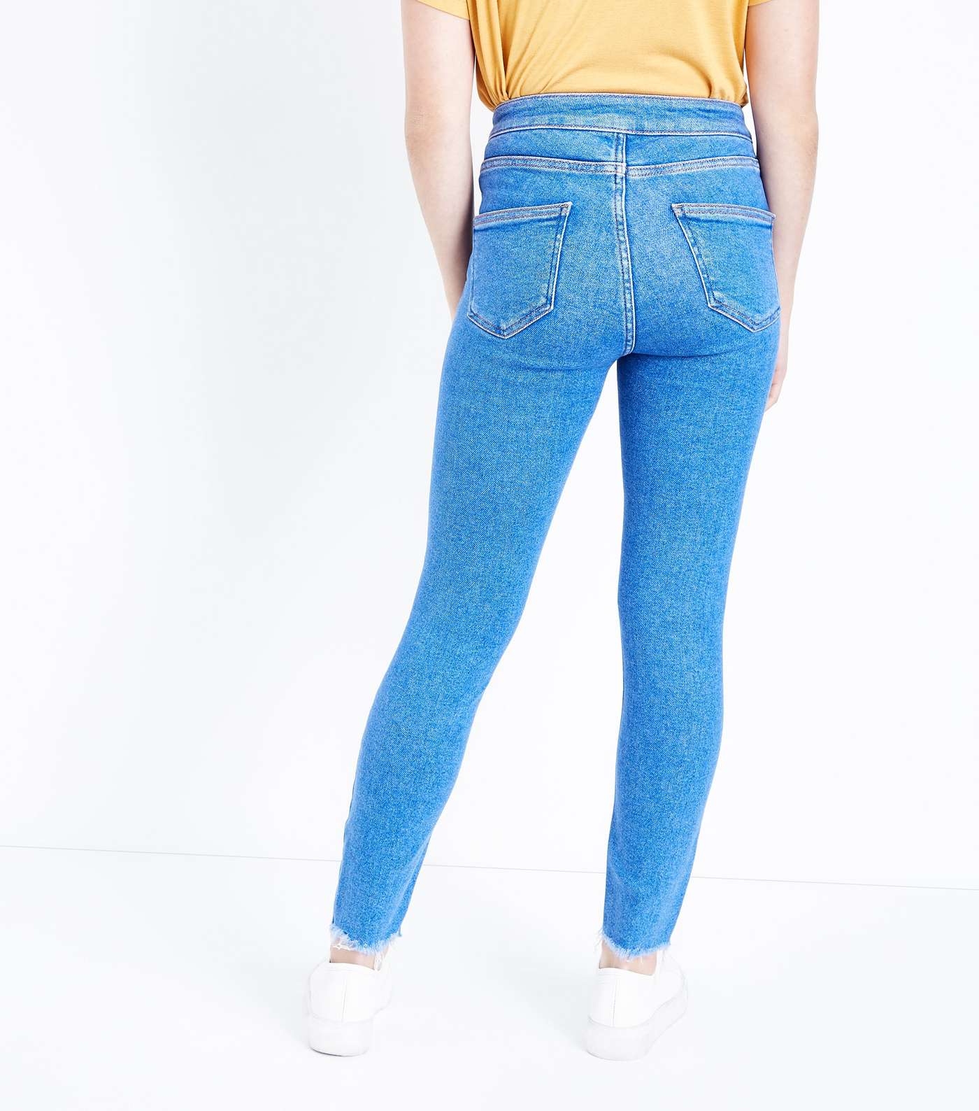 Girls Bright Blue Ripped High Waist Super Skinny Jeans Image 3