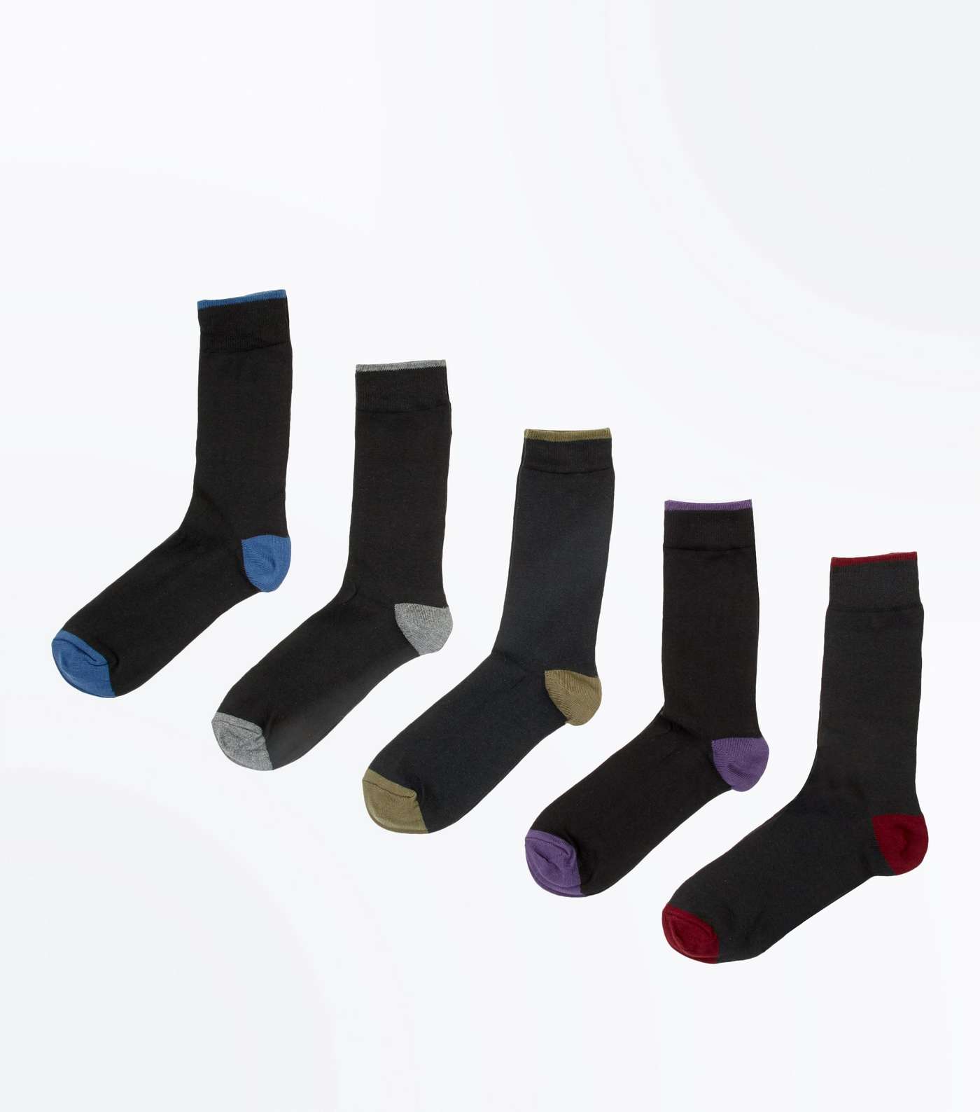 5 Pack Black Contrast Socks