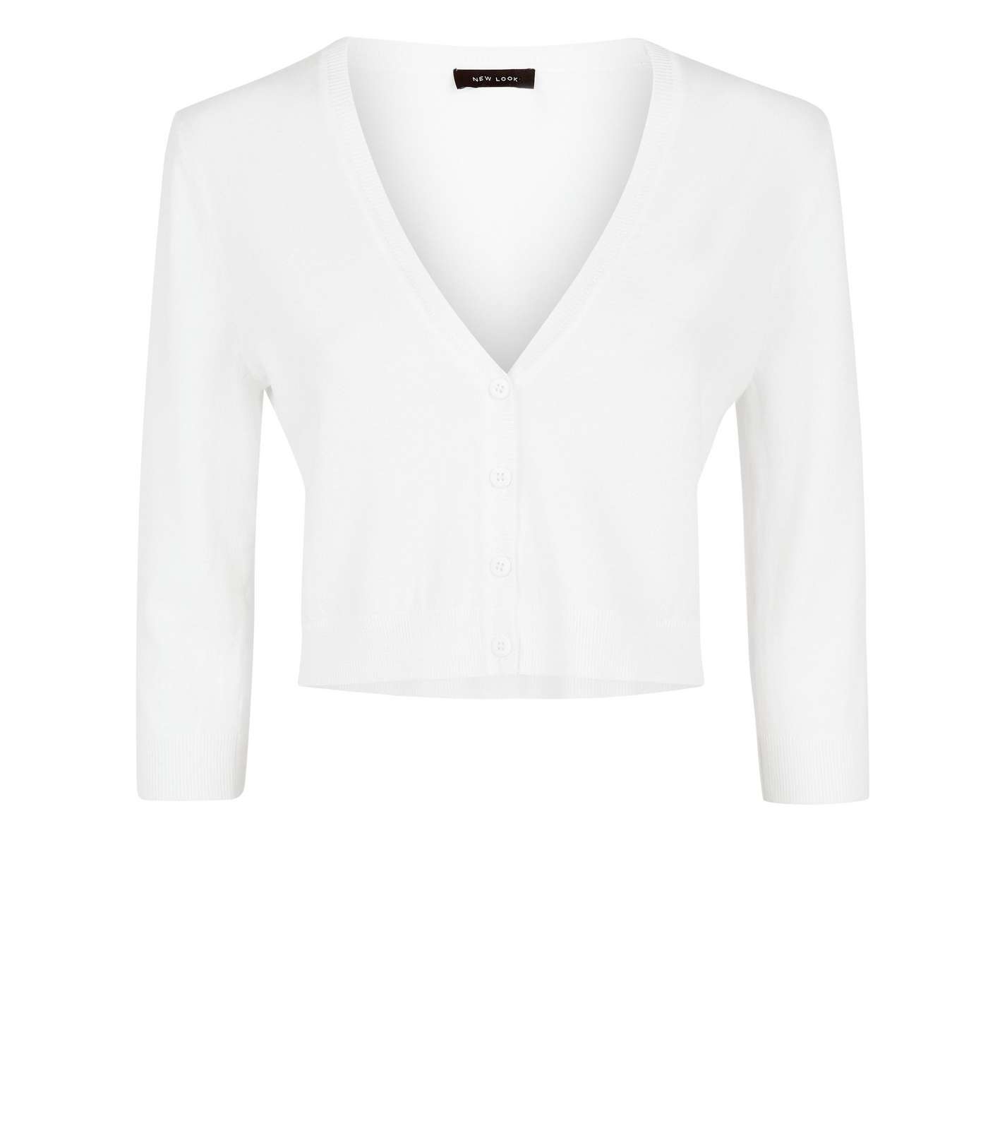White 3/4 Sleeve Cropped Cardigan Image 4