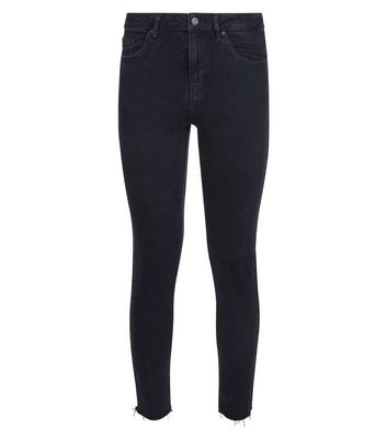 frayed hem black skinny jeans