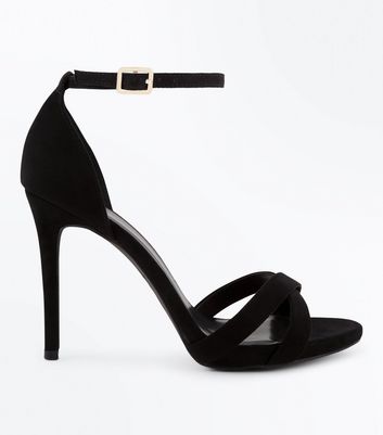 Wide Fit Black Suedette Cross Strap Heeled Sandals | New Look