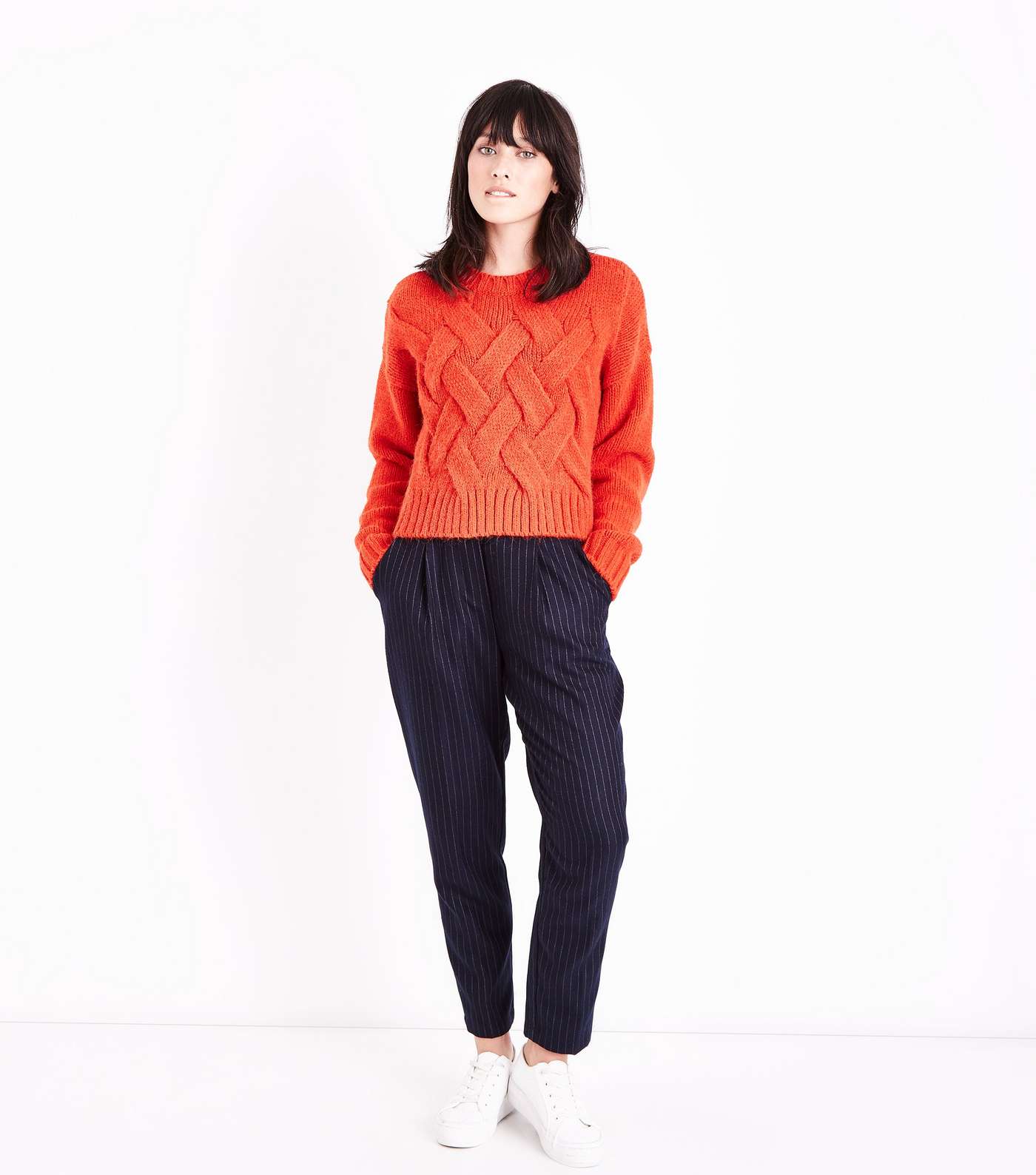 Red Cable Knit Cropped Jumper  Image 2