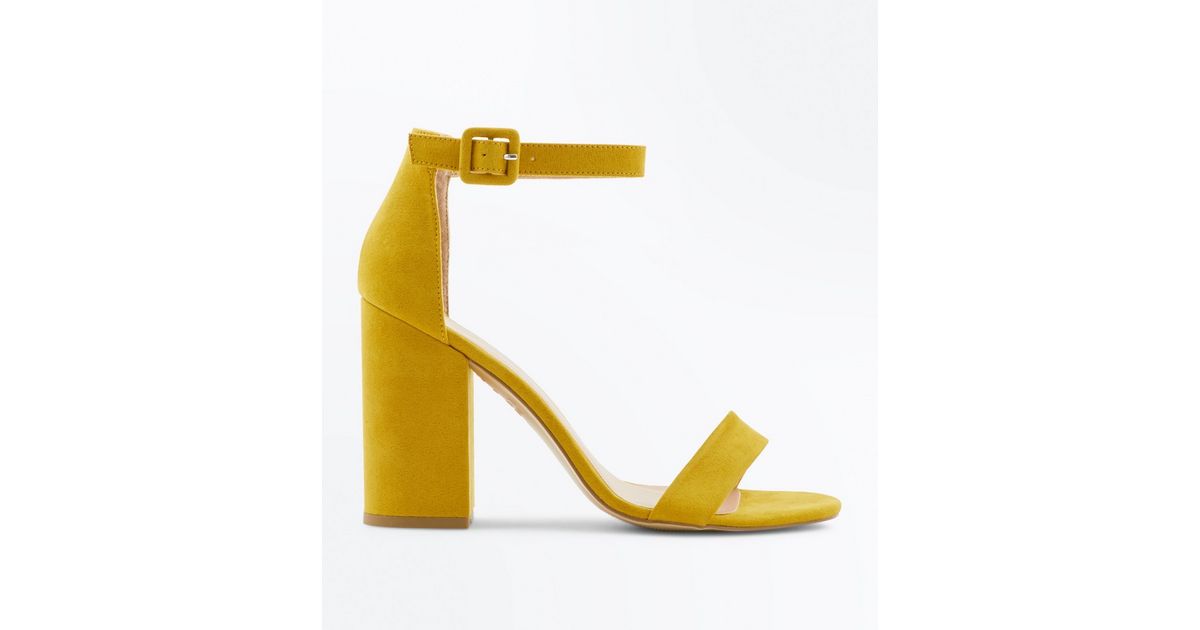 Mustard Suedette Ankle Strap Block Heels New Look