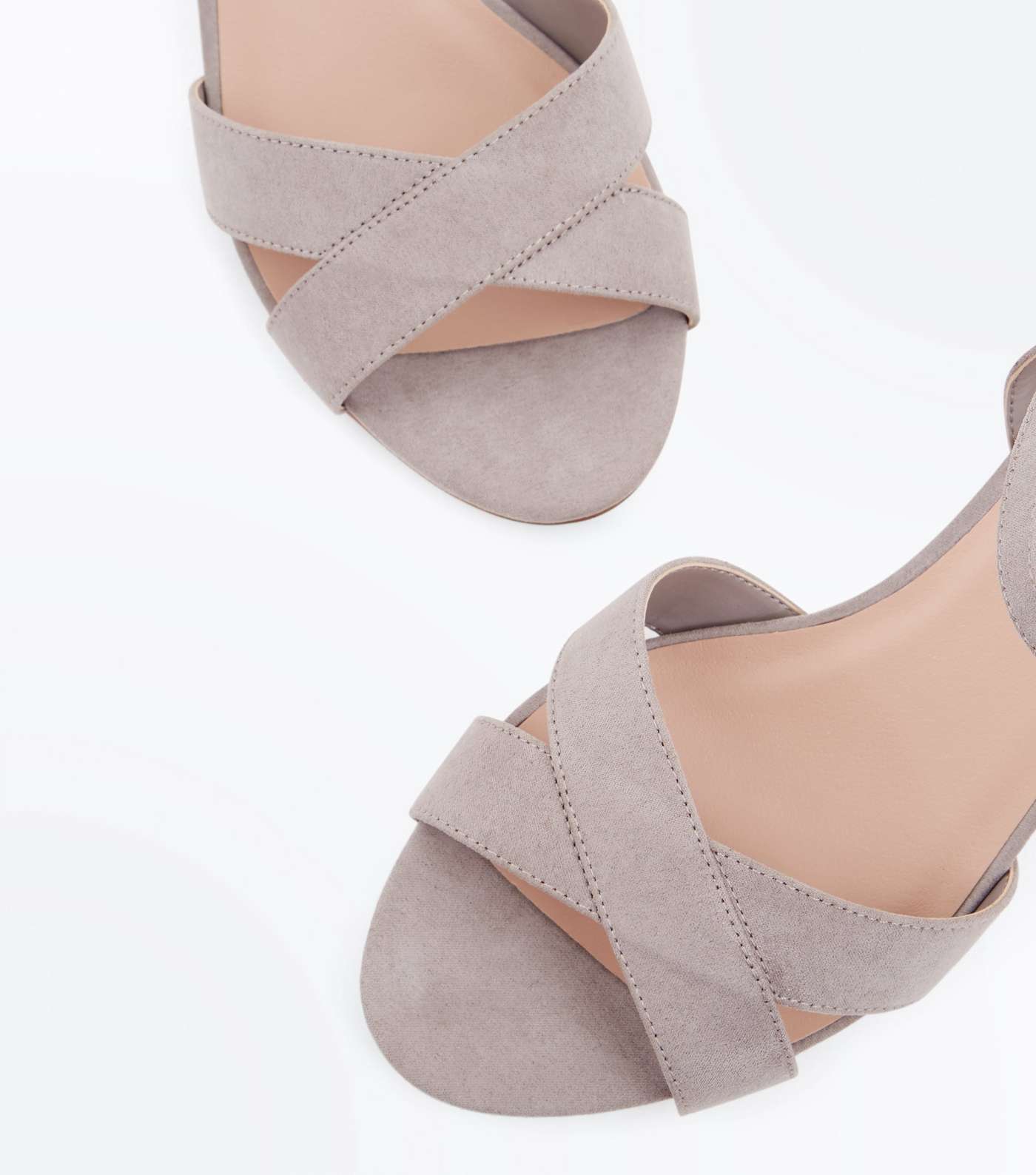 Wide Fit Grey Suedette Kitten Heel Sandals Image 4