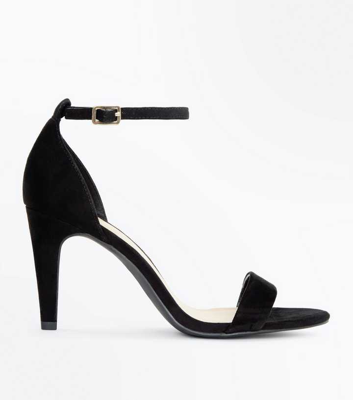 Wide Fit Black Suedette Ankle Strap Heels