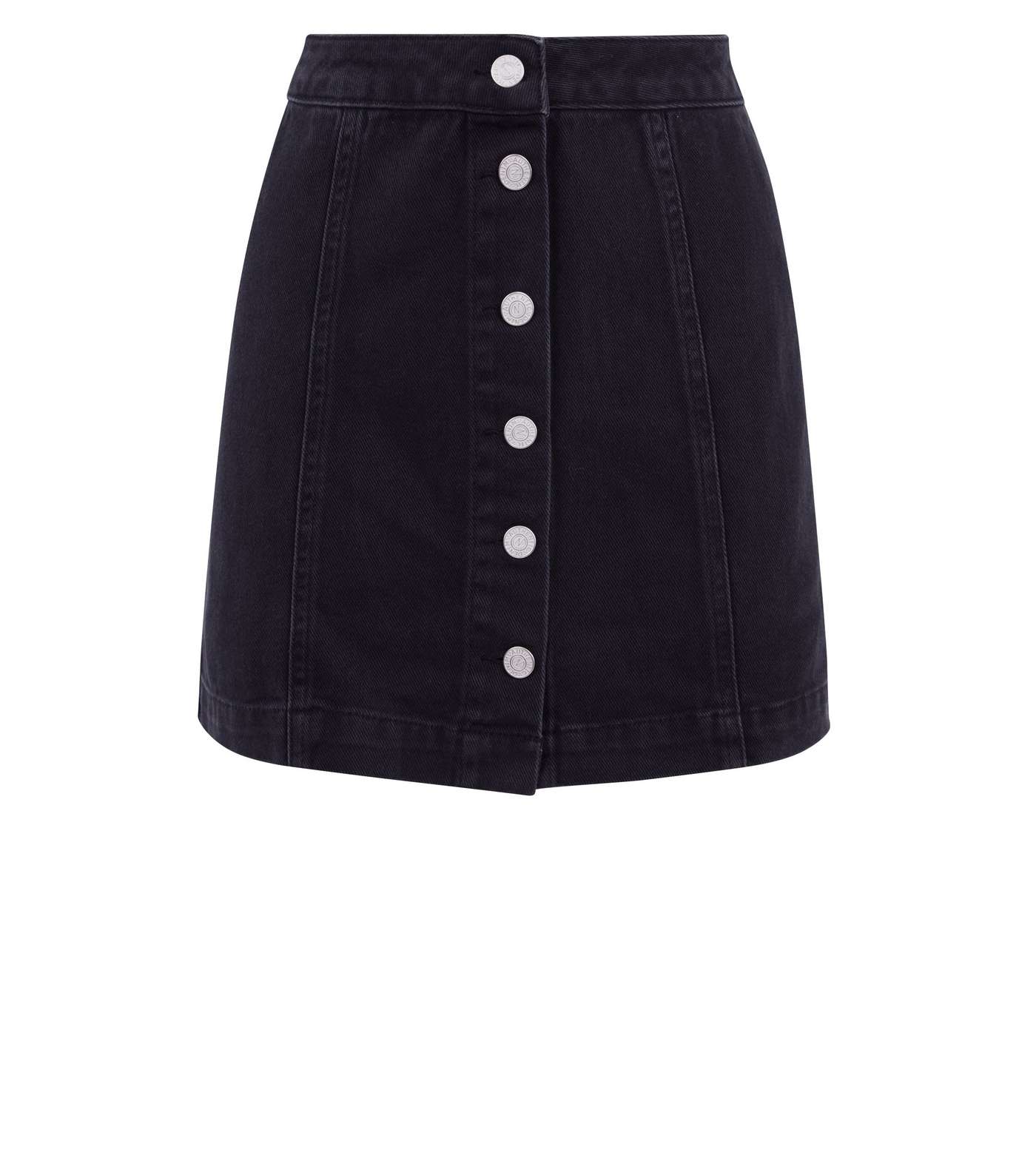 Petite Black Button Front Denim Mini Skirt Image 4
