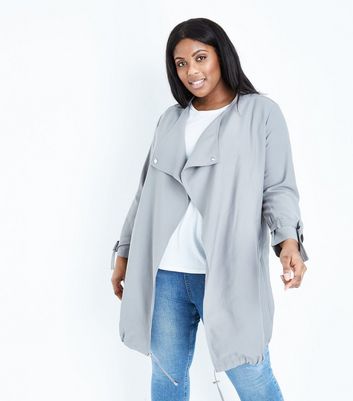 Curves Grey Waterfall Collar Duster Jacket New Look