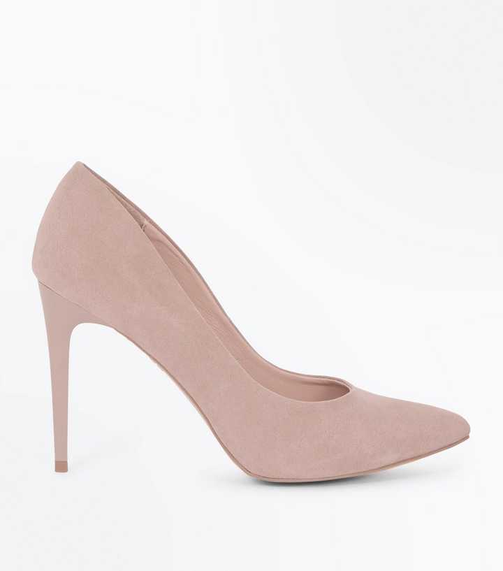 Light Brown Suedette Stiletto Heel Pointed Courts