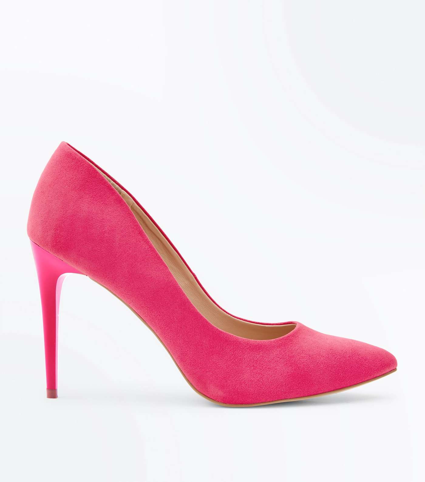 Bright Pink Suedette Stiletto Heel Pointed Courts