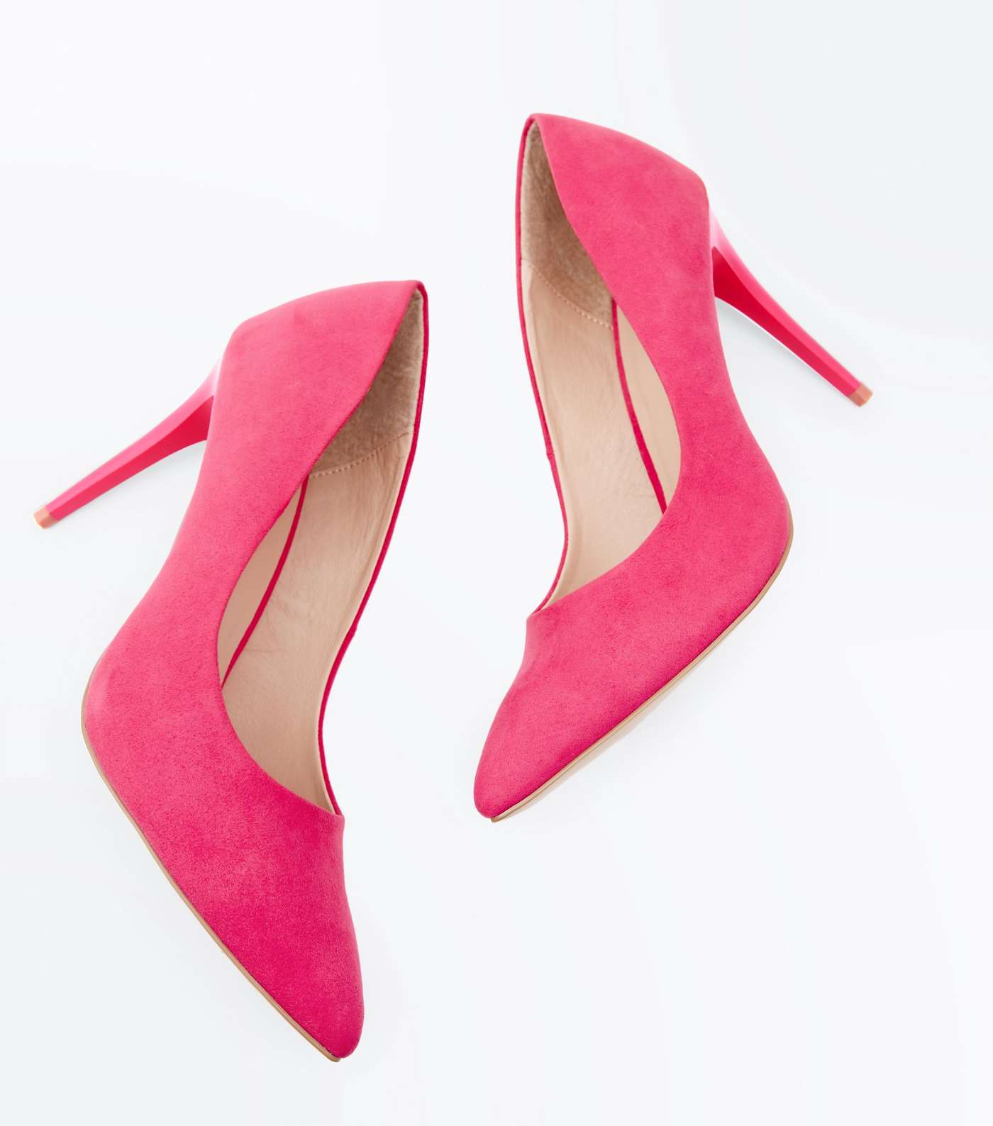 Bright Pink Suedette Stiletto Heel Pointed Courts Image 3