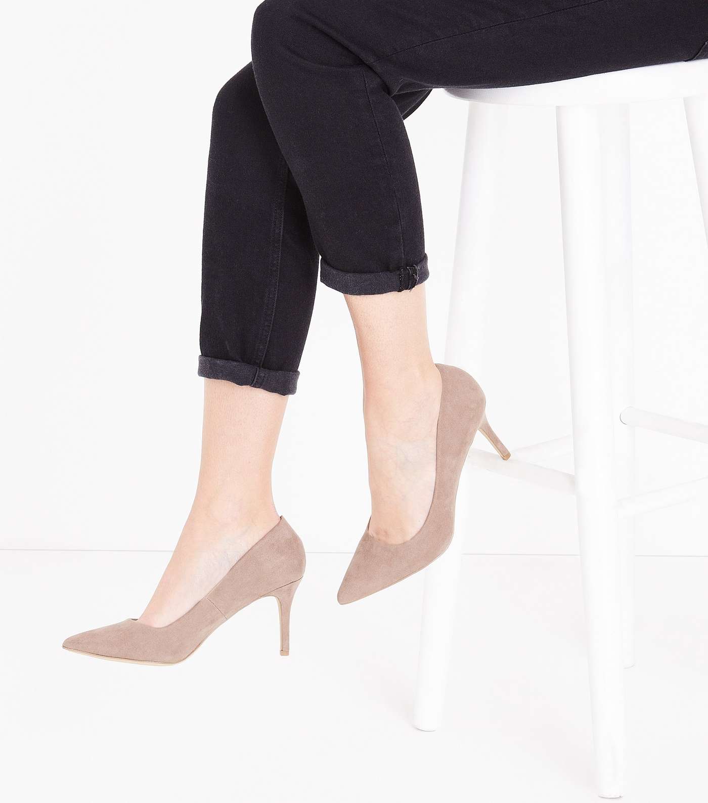 Light Brown Suedette Pointed Court Shoes Image 2