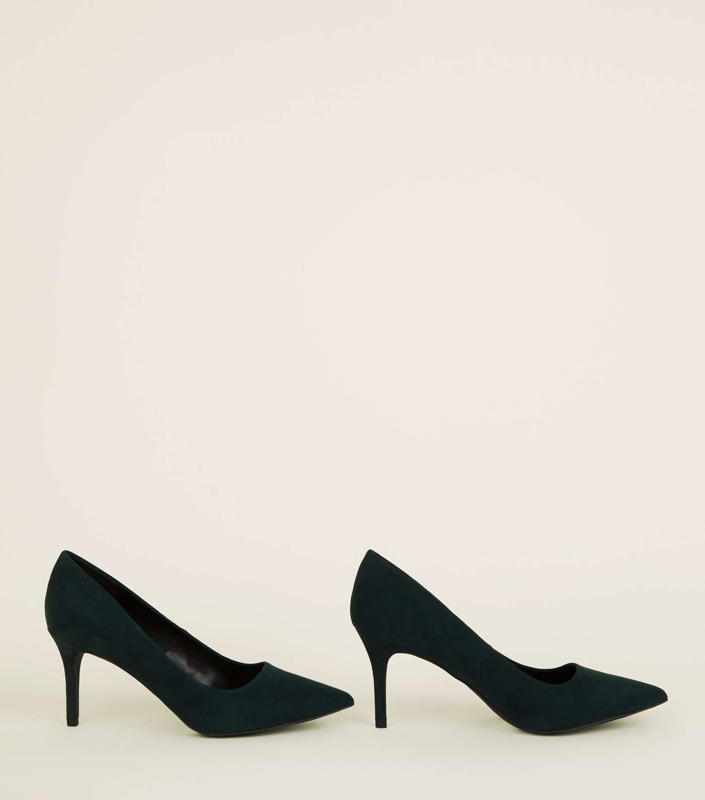 Dark Green Suedette Pointed Court Shoes Image 3