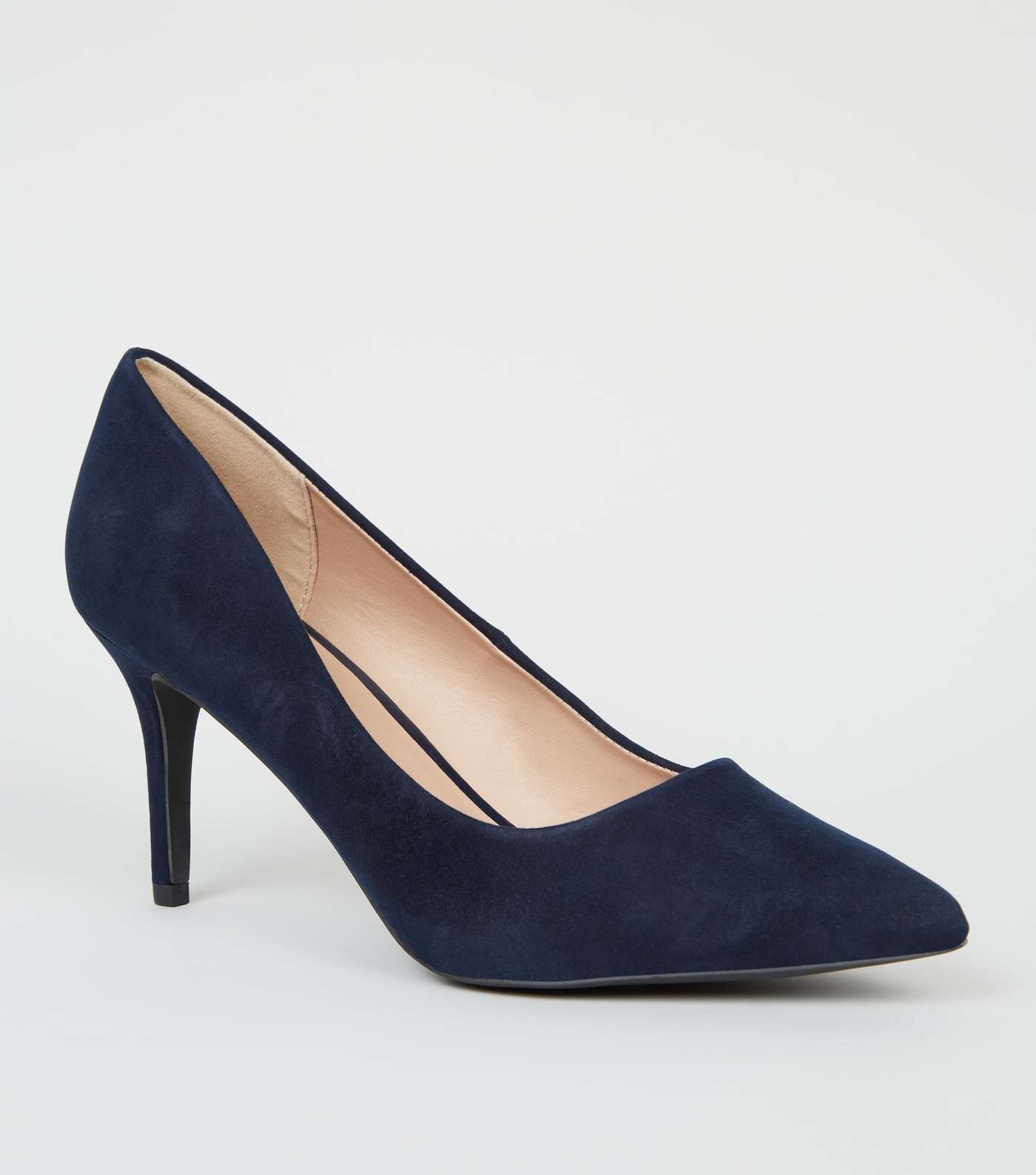 Navy Suedette Pointed Court Shoes
