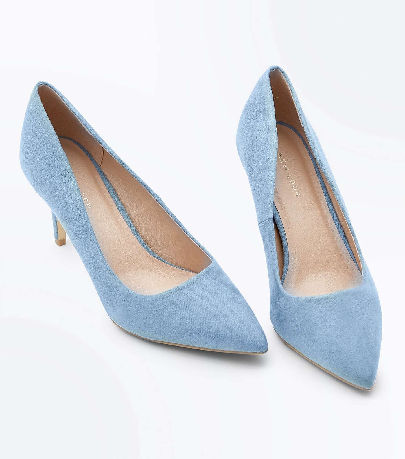 Pale Blue Suedette Pointed Court Shoes Image 4