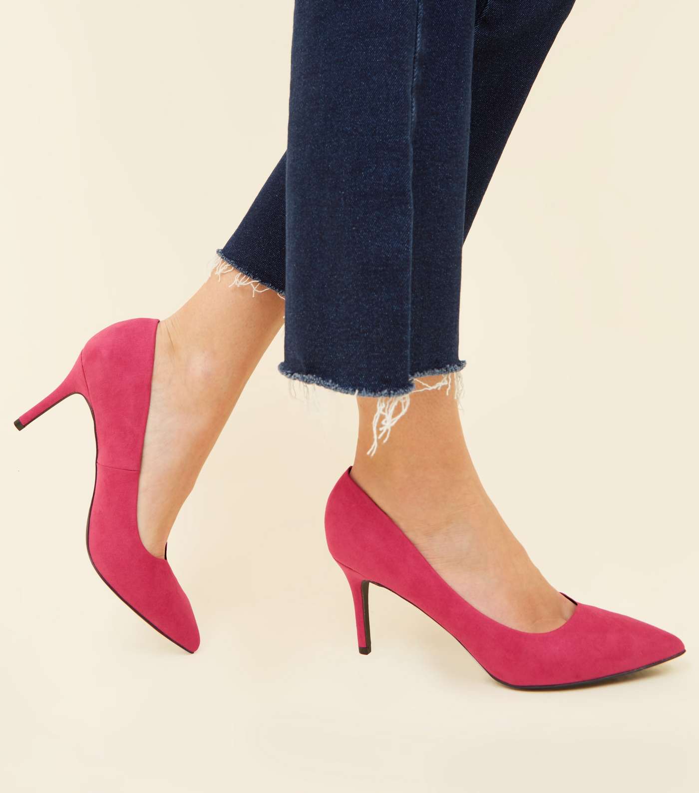 Bright Pink Suedette Pointed Court Shoes Image 2