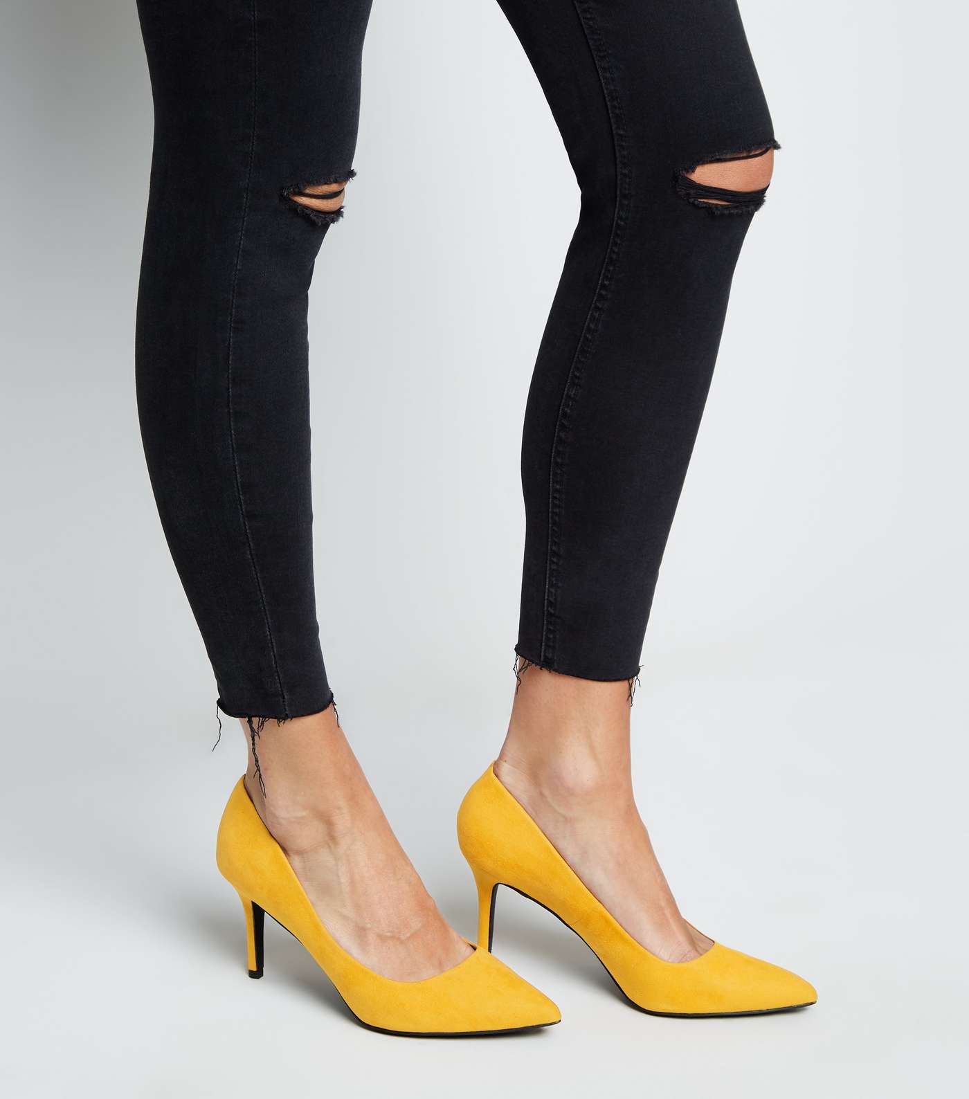 Mustard Suedette Pointed Court Shoes Image 2