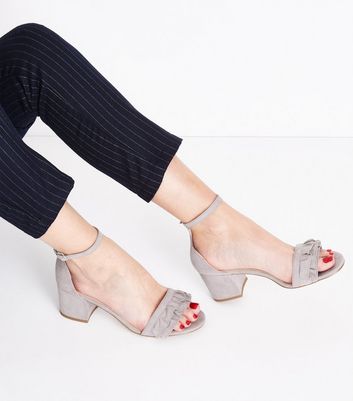 grey low block heels