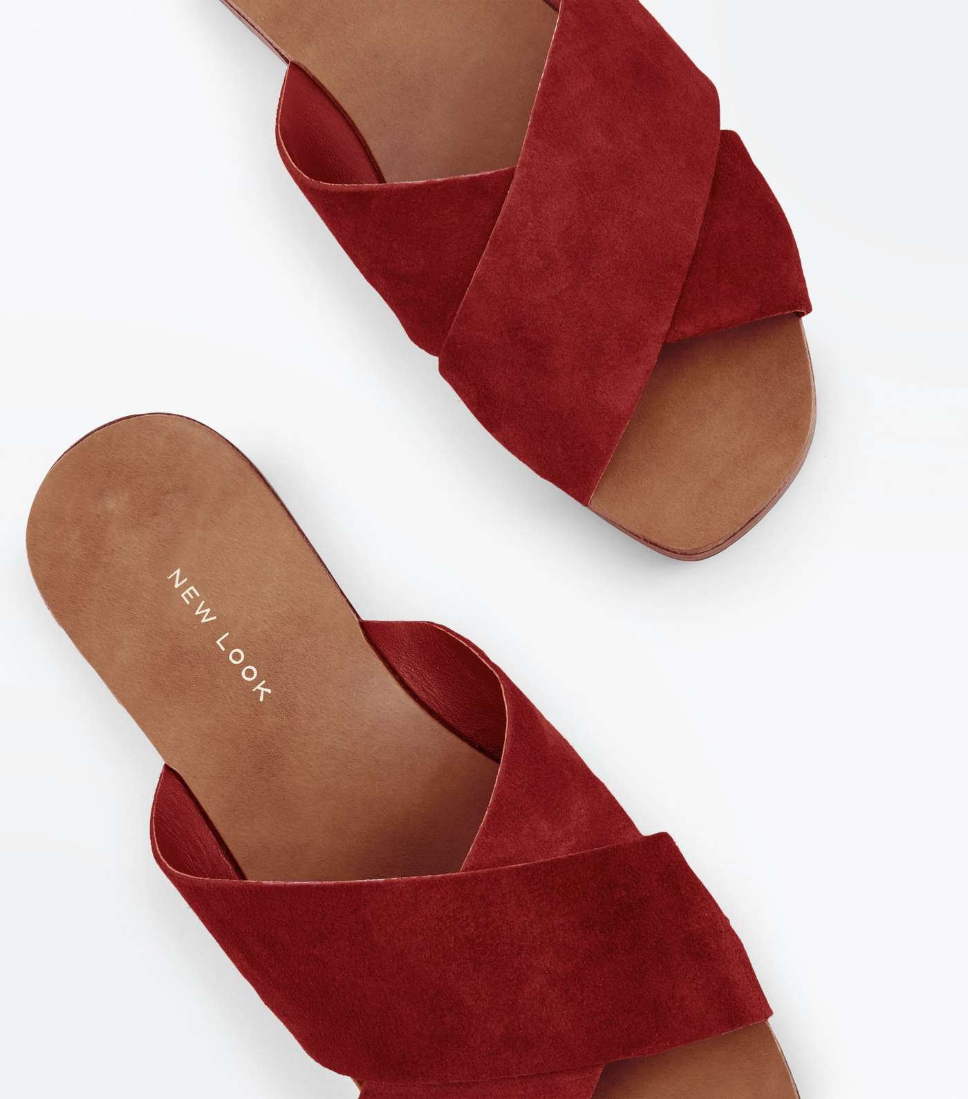 Wide Fit Red Suede Cross Strap Sliders Image 4