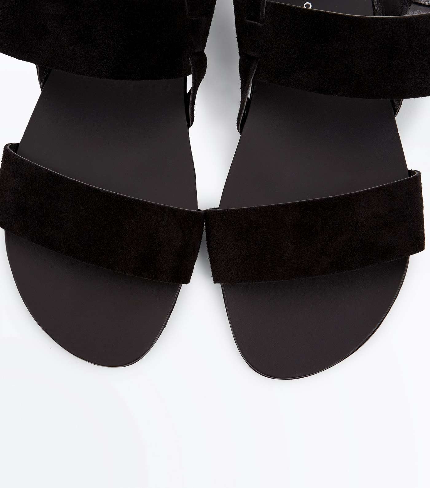 Wide Fit Black Suede Double Strap Sandals Image 4