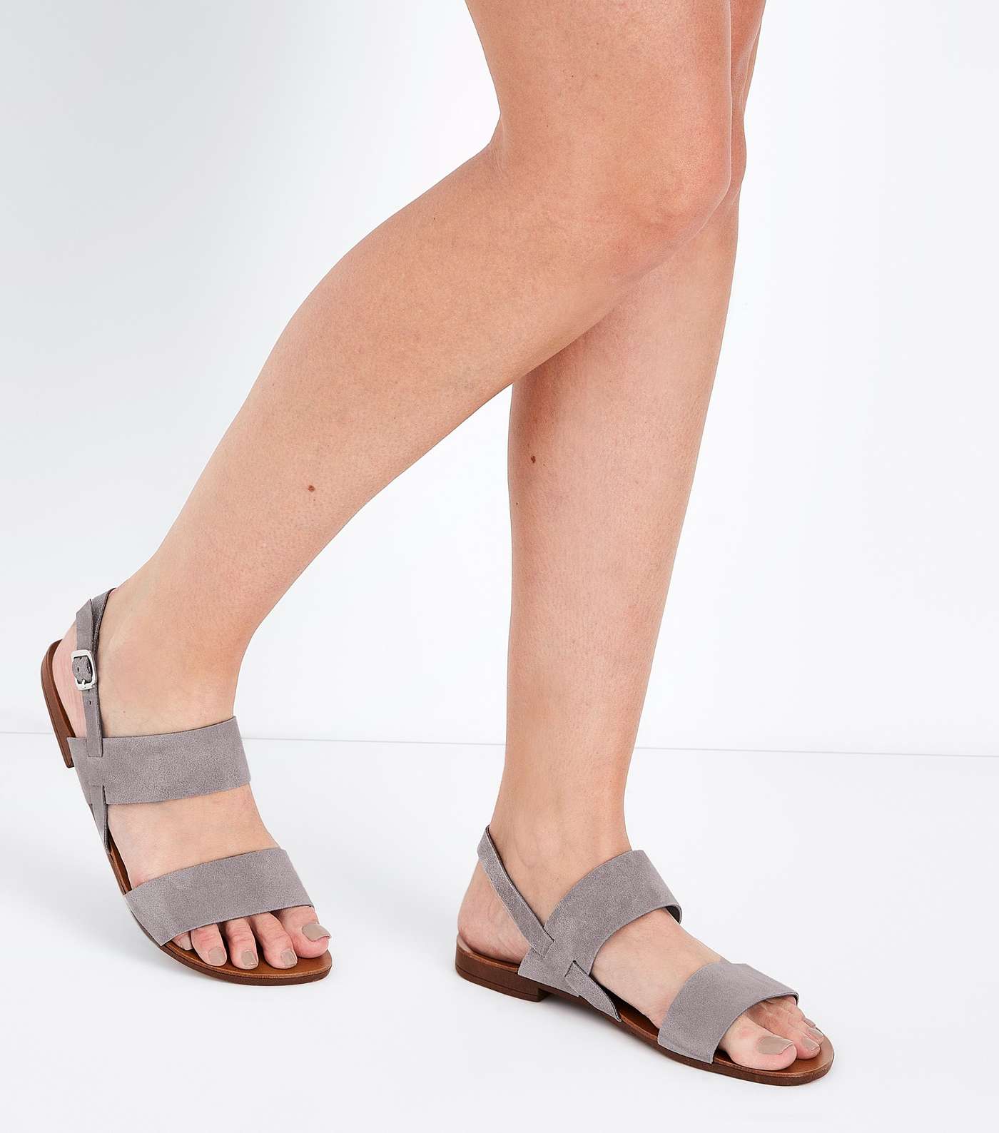 Wide Fit Grey Suede Double Strap Sandals Image 2